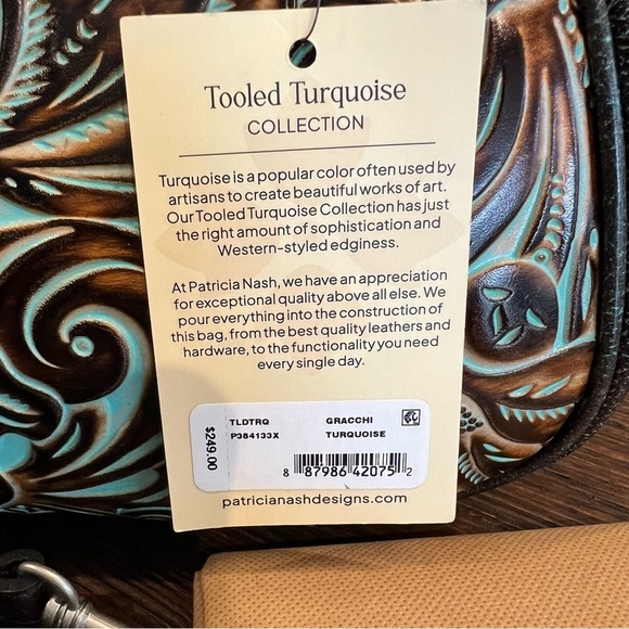 NWT Patricia Nash Gracie Brown and Turquoise Tooled Leather Bag - Picture 2 of 10